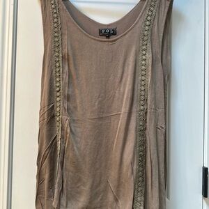 POL Women's Taupe Tank Top with Lace Detail